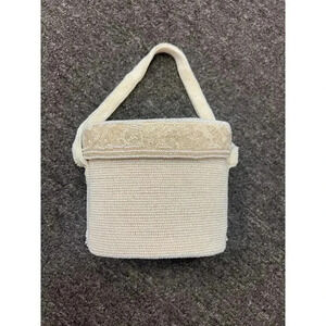 RARE VTG Delill White Woven Beaded Inner Pockets VINTAGE Boho Handbag Pu…